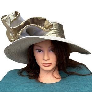 JODY J FOR SILVIA Vintage Elegant Wide-Brim Women's Hat Cream with Gold Accent